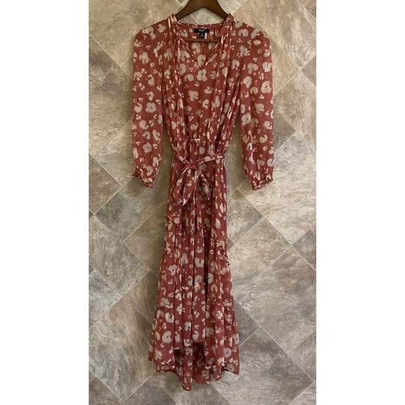 Simply‎ Vera Wang Terra Cotta Leopard Print Floral High-Low Midi Dress Size XS - Picture 3 of 13